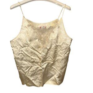 Lerner vintage ivory satin crochet knit trim camisole top L